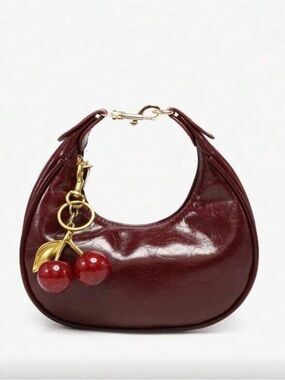 Cherry Charm Burgundy Red Hobo Bag